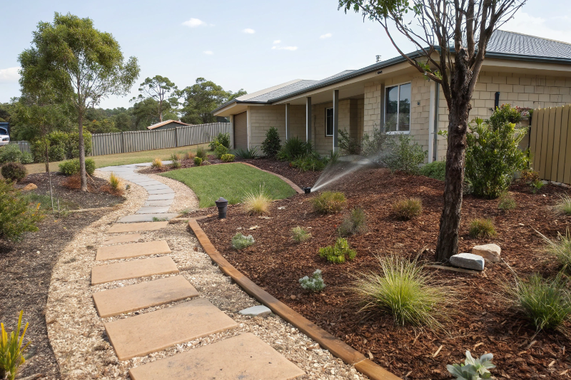 Low-maintenance native garden with automatic irrigation system, Toowoomba