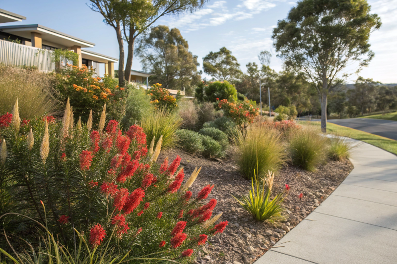 Grevillea and bottlebrush native plants in a Toowoomba garden