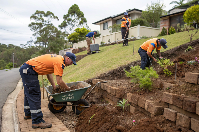Local Landscaping QLD Toowoomba Co team working on a residential garden