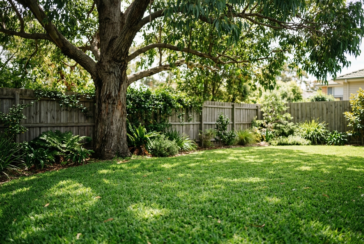 Thick, healthy buffalo lawn growing in dappled shade under an established tree in Toowoomba
