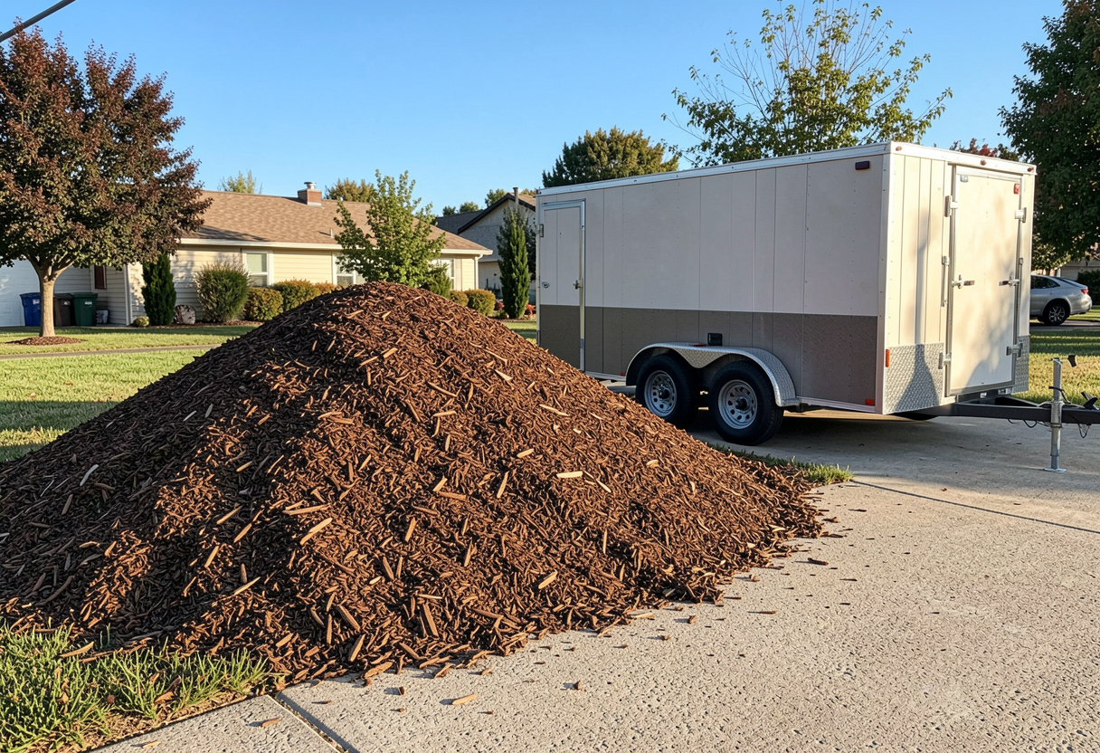 Large bulk mulch delivery pile dropped in a Toowoomba driveway