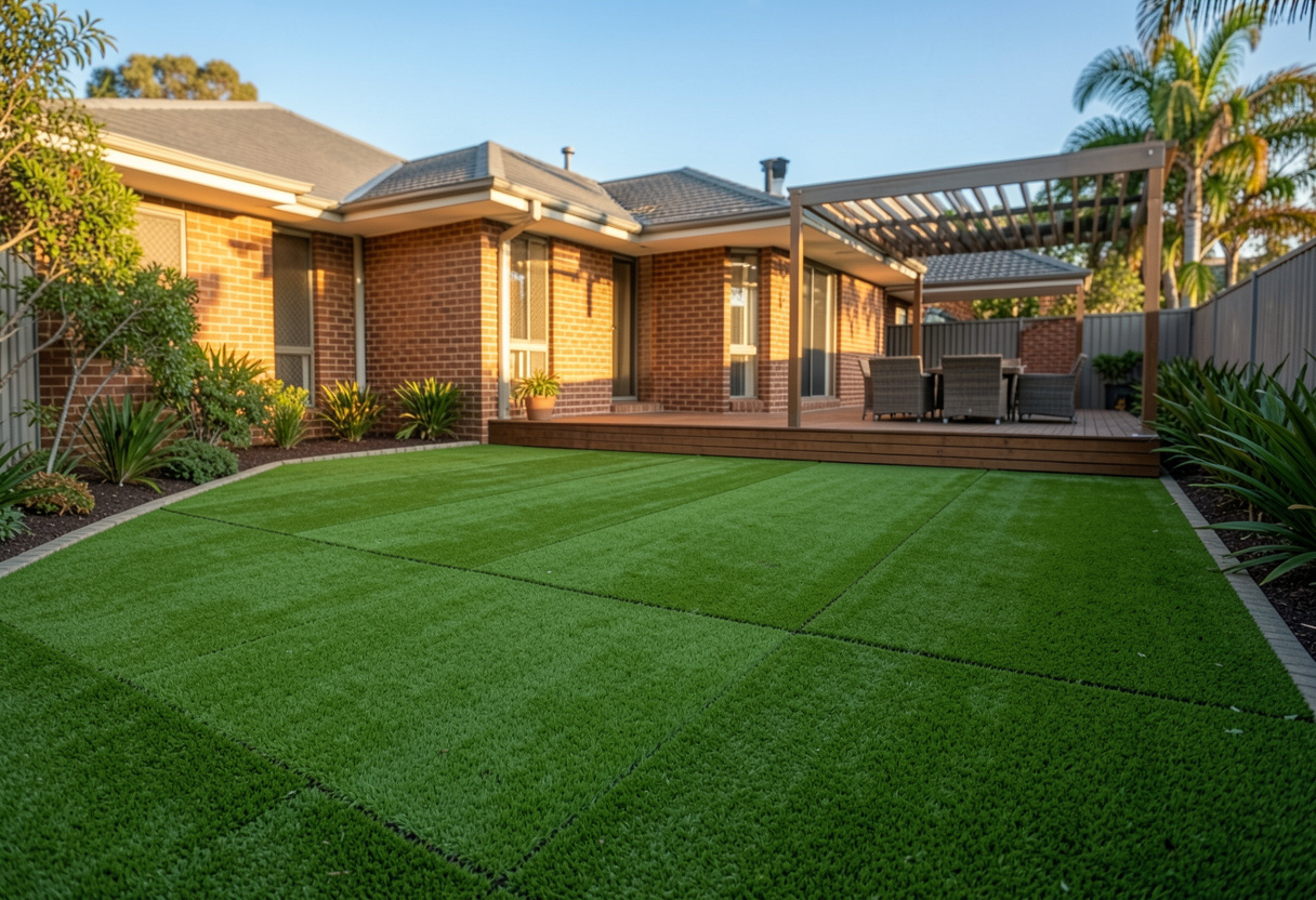 Finished, healthy green turf lawn in a Toowoomba backyard