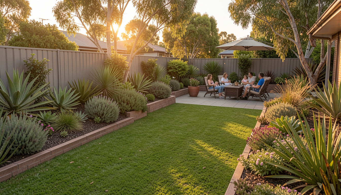 Garden terracing with stepped retaining walls and planting beds in a Toowoomba backyard