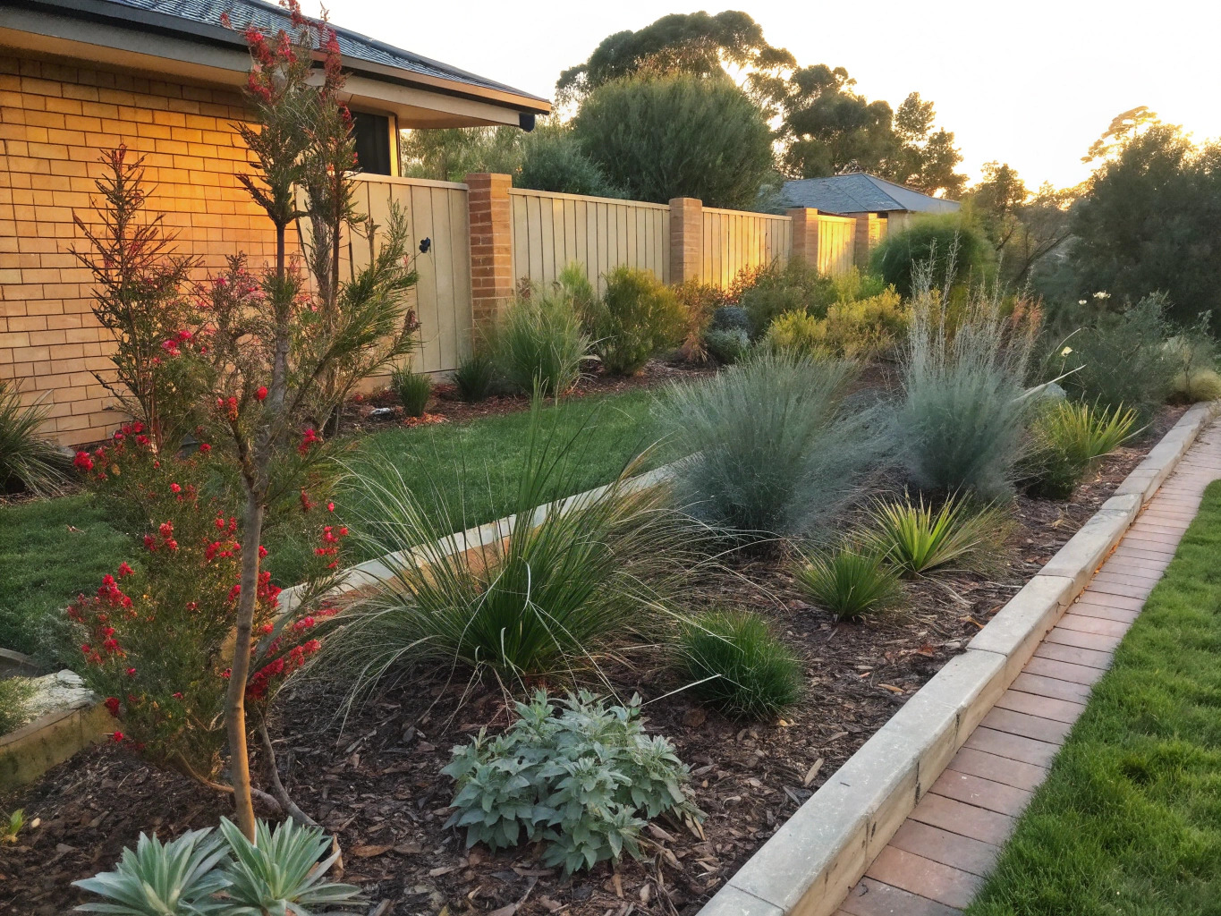 Established native garden bed design with layered planting in a Toowoomba yard