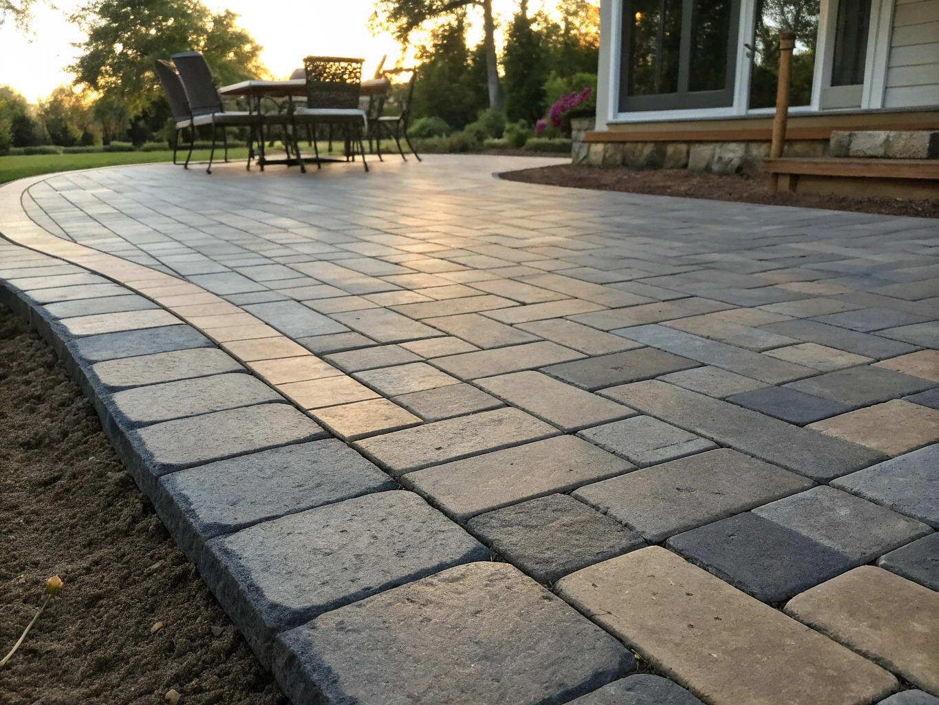 Close-up of a newly installed paved patio with clean joint lines in a Toowoomba backyard