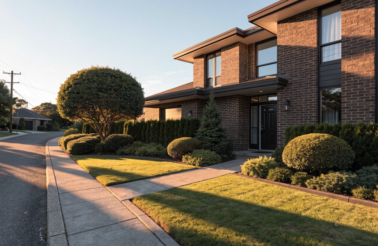 Established front yard landscaping with a tidy lawn and garden beds in South Toowoomba