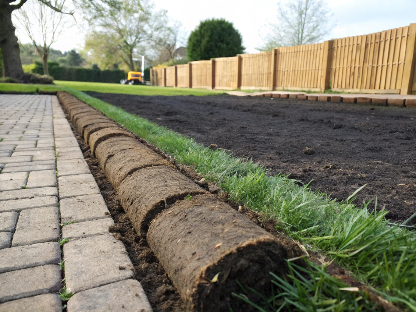 Close-up of freshly laid turf rolls with tight seams being installed in a Toowoomba backyard